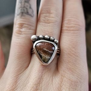 Vintage Sterling Silver & Jasper Foot Ring